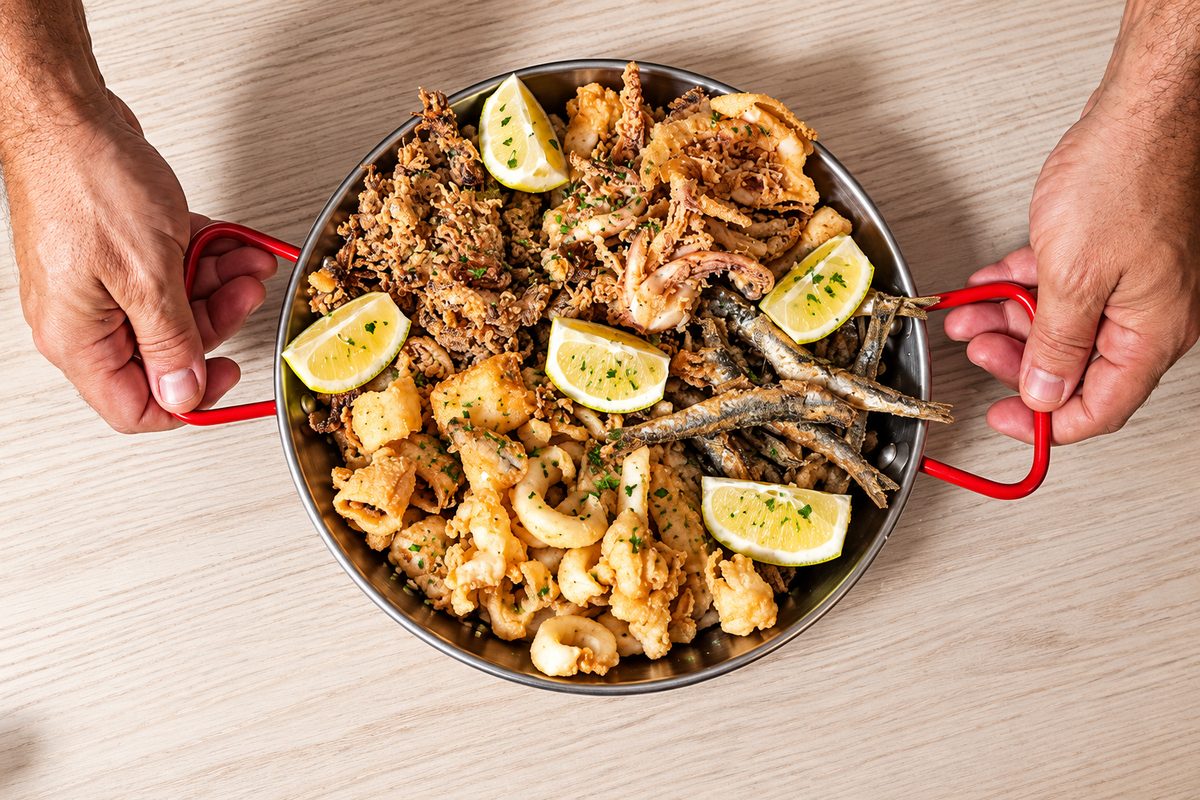 Fritura mixta a la andaluza de Chao Pescao: rejos, calamar, chipirón, boquerones y potón